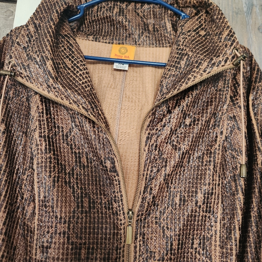 Ruby Red Faux Snakeskin Woman's Biker Jacket - Picture 2 of 9